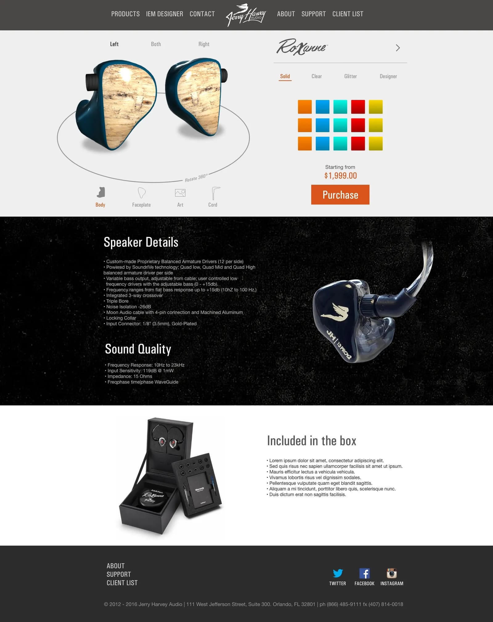 Jerry Harvey Audio — Roxanne product page with IEM configurator