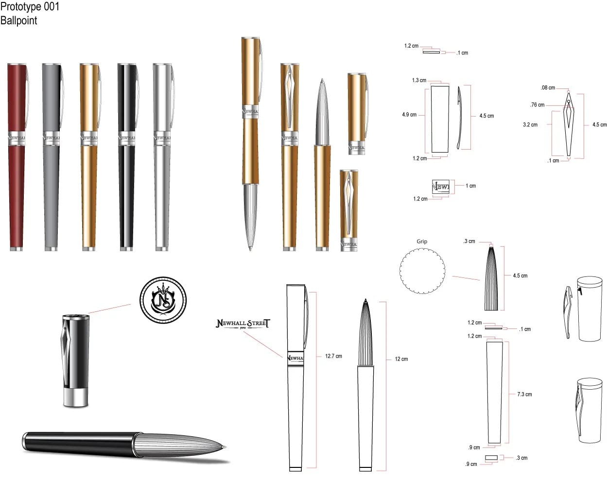 Newhall Street Pens — Prototype 001 concept sheet